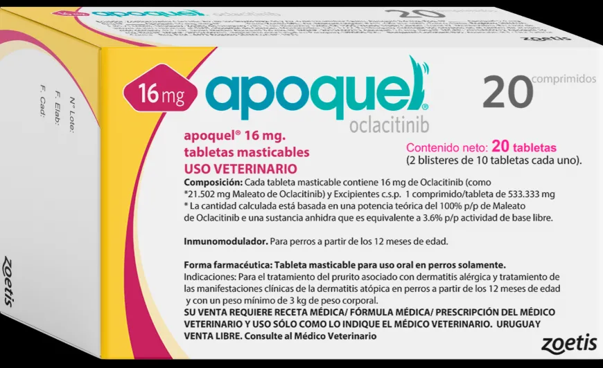 Apoquel 16 mg para perros. Alivio rápido contra la dermatitis alérgica