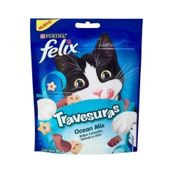 Snacks Gatos Travesuras Ocean Mix 60 g, sabor camarón, salmón y atún